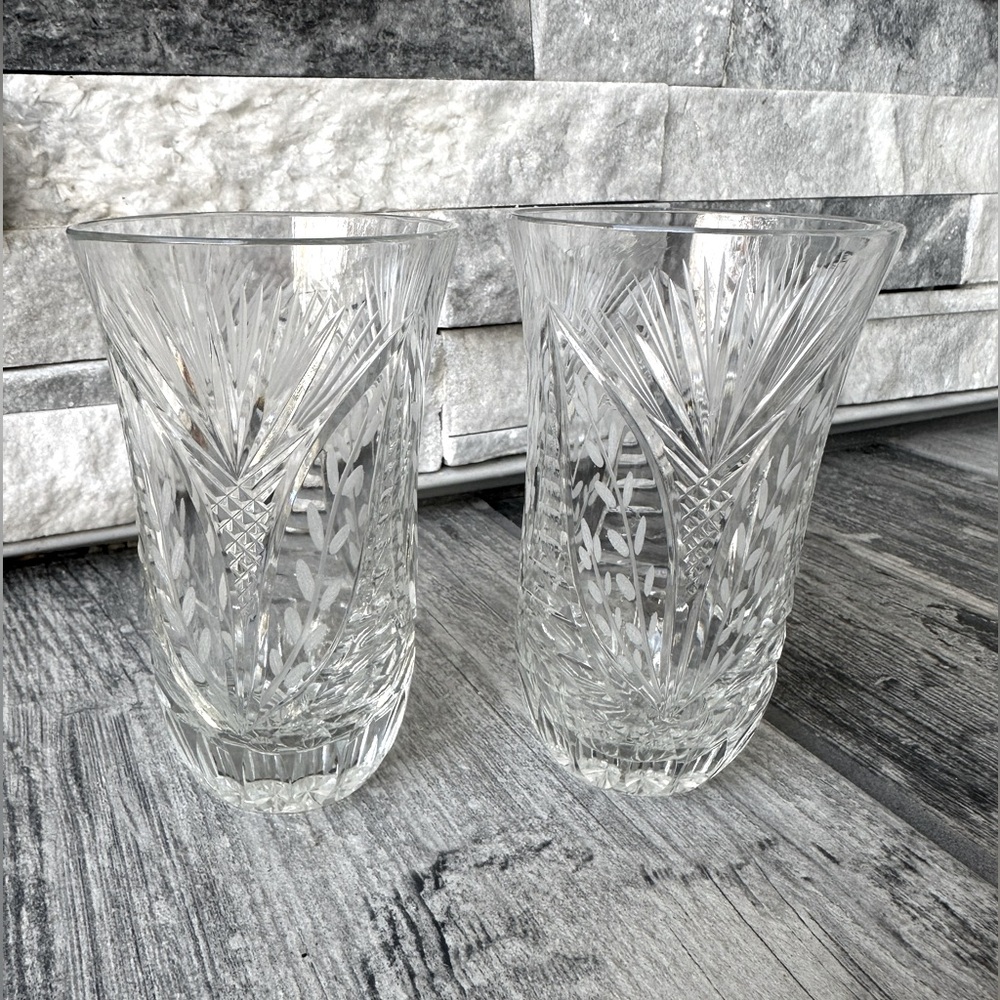 Vintage Crystal Glass Cut Bohemia Tumbler Glasses Set of 2